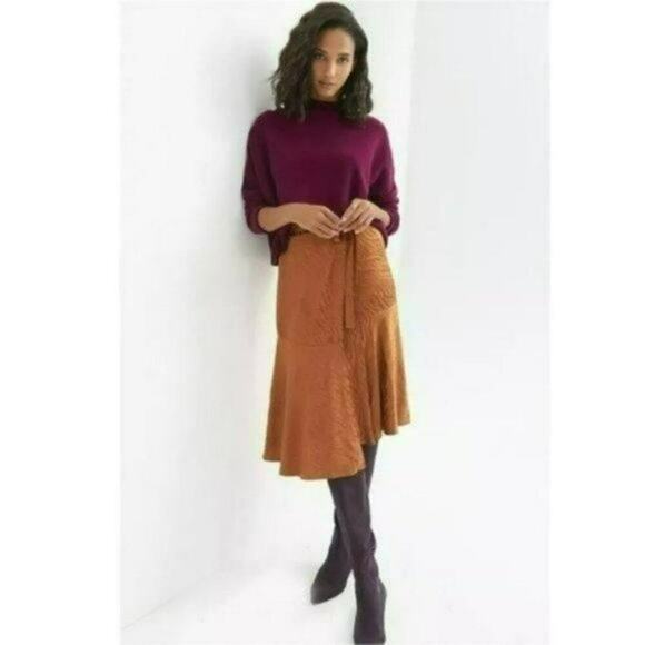 New Anthropologie Maeve Faux Wrap Asymmetric Ruffle Midi Skirt - Picture 7 of 9